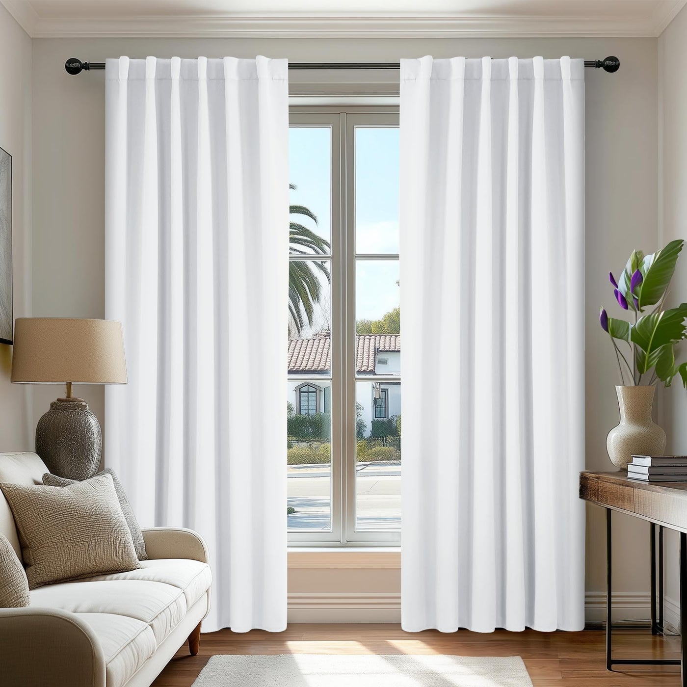 Deconovo Solid Curtains – Room Darkening, Noise-Reducing, Thermal Insulated – Energy-Efficient Window Treatment for Bedroom, Living Room & Home Office – 2 Panels, Pure White, 52W x 84L Inch